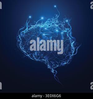 graphic of a polygon brain in futuristic look; concept of technological health care; 3D body part of human Stock Vector