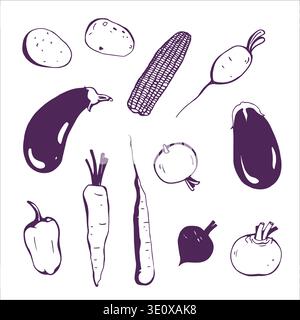Set of Cute Hand-drawn Vegetables  Stock Vector