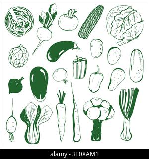 Set of Cute Hand-drawn Vegetables  Stock Vector