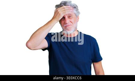 Senior man experiencing headache and discomfort Stock Photo