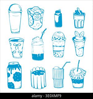 Whimsy hand drawn Cute Different Drinks set  Stock Vector
