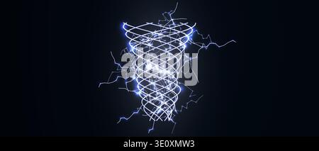 Lightning Thunderbolt Energy Tornado Hurricane Typhoon, Digital Bolt Abstract AI Data Science Funnel Stream, Cyber Technology Flow Process Symbol Stock Vector