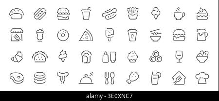 Food line icons set. Restaurant and fast food outline vector symbols collection Stock Vector