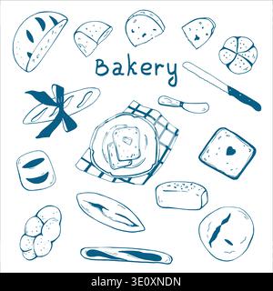 Whimsy hand drawn Bakery Bread set  Stock Vector