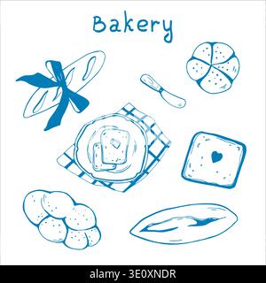 Whimsy hand drawn Bakery Bread set  Stock Vector