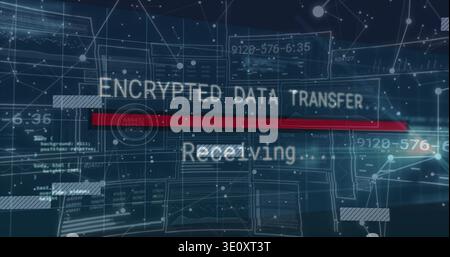 Displaying HUD in network UI showing ENCRYPTED DATA TRANSFER and Receiving Stock Photo