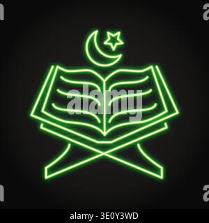 The Noble Quran neon icon, religious text of Islam. Vector illustration. Stock Vector