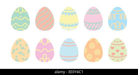 A collection of colorful Easter eggs with different patterns and designs Stock Vector