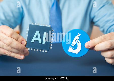 Using AI in scientific research. Working with large data sets and predictive models. Breakthrough discoveries powered by artificial intelligence and data science Stock Photo