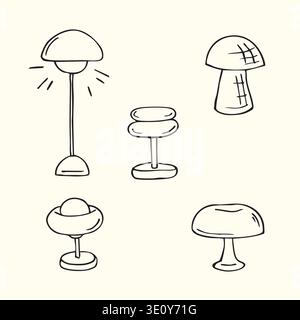 Hand drawn table lamps doodle set with lighting icons Stock Vector