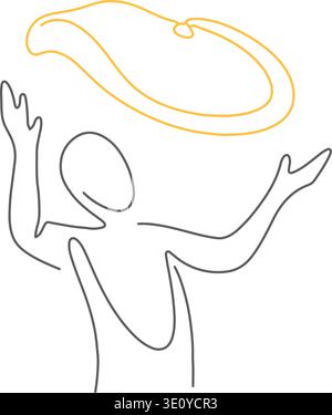 Minimal line drawing of a person tossing a large ring or hoop above their head Stock Vector