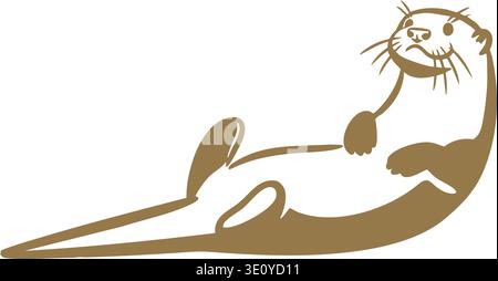 Simple illustration of an otter floating on its back with paws up and tail extended Stock Vector