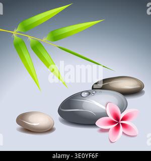 Zen theme 2 with bamboo and colored pebbles Stock Vector