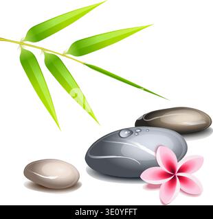 Zen theme with bamboo and colored pebbles over white Stock Vector