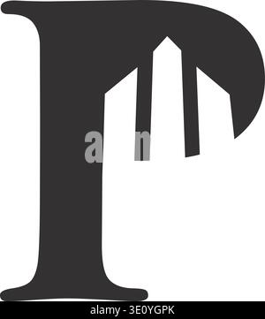 Creative letter P negative space forming modern high rise building logo Stock Vector