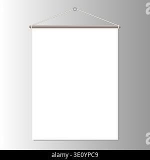 Hanging white blank mock up on grey gradient background vector design template. Stock Vector