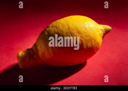 one lemon on red background Stock Photo