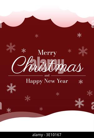 Merry Christmas red festive greeting card with snowflakes winter vector background Stock Vector