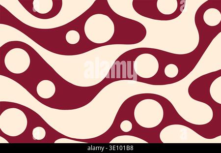 Retro burgundy circle wave pattern abstract geometric seamless vector background Stock Vector
