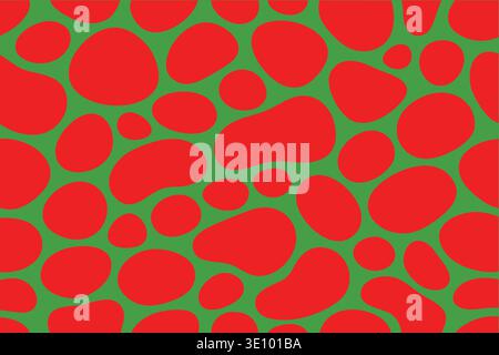Seamless organic red blob pattern on green background modern abstract vector textile design Stock Vector