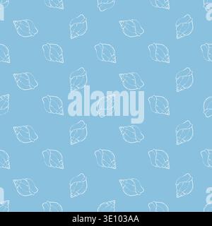 Shells seamless pattern. Hand drawn white seashells on blue background. Marine pastel design. Coastal and beach theme. Vector outline illustration Stock Vector