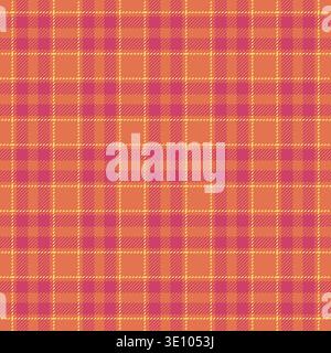 Minimalist check tartan seamless, colorful textile texture pattern. Production plaid background fabric vector in red and yellow colors palette. Stock Vector