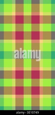 Tough tartan vector textile, decorate check texture background. Cell seamless plaid pattern fabric in green and red colors palette. Stock Vector