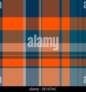 Expensive pattern textile texture, pixel check seamless plaid. Knit tartan background fabric vector in cyan and orange colors palette. Stock Vector