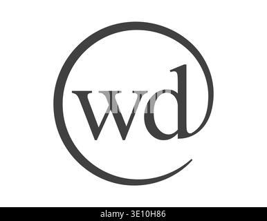WD logo from two letter with circle shape email sign style. W and D round logotype of business company for brand identity. Stock Vector