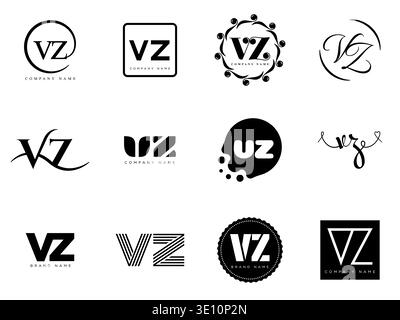 VZ logo company template. Letter v and z logotype. Set different classic serif lettering and modern bold text with design elements. Initial font typog Stock Vector