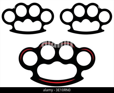 Brass Knuckles Icon Collection Black Outline Knuckle Duster Illustration Stock Vector