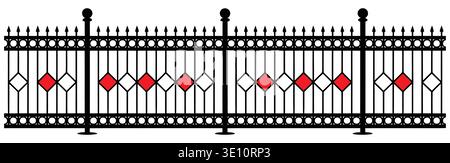 Decorative wrought iron gate silhouette illustration with ornate metal design and classic entrance style, isolated on white background Stock Vector