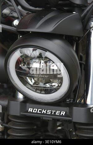 Macbor Rockster motorcycle featuring a modern round LED headlight with a light ring Stock Photo
