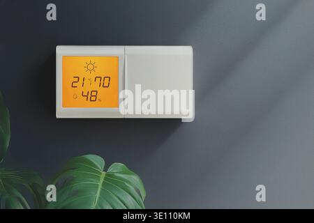 Climate controller. Smart home remote device. Adjust temperature. Appliances connected to home system. Modern home lifestyle. Smart office digital tou Stock Photo