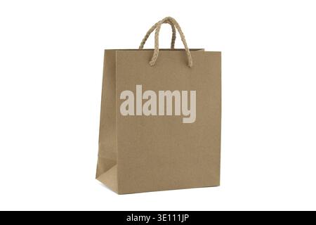 Brown paper shopping bag with handles on a white background, perfect for marketing, retail, and eco-friendly packaging concepts Stock Photo