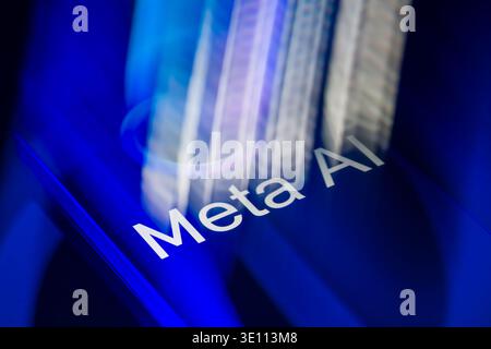 Brussels, Belgium. 14th Mar, 2026. The Meta AI logo is displayed on a smartphone screen in this photo illustration, as Meta Platforms expands its artificial-intelligence strategy while facing scrutiny from European regulators over competition and data-use rules affecting AI services on platforms such as WhatsApp. Taken in Brussels, Belgium, on 14 March 2026. (Jonathan Raa/Sipa USA) *** Strictly for editorial news purposes only *** Credit: Sipa USA/Ģ����ý Live News Stock Photo