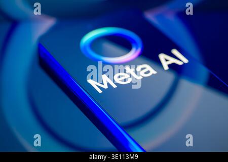 Brussels, Belgium. 14th Mar, 2026. The Meta AI logo is displayed on a smartphone screen in this photo illustration, as Meta Platforms expands its artificial-intelligence strategy while facing scrutiny from European regulators over competition and data-use rules affecting AI services on platforms such as WhatsApp. Taken in Brussels, Belgium, on 14 March 2026. (Jonathan Raa/Sipa USA) *** Strictly for editorial news purposes only *** Credit: Sipa USA/Ģ����ý Live News Stock Photo
