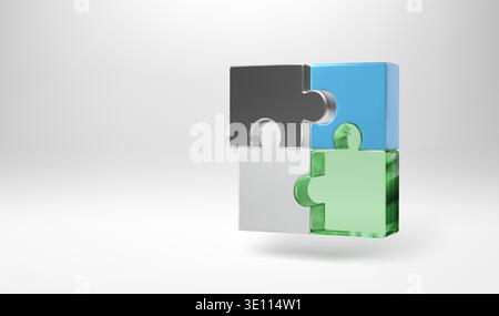 3D puzzle pieces joined into square. Jigsaw vector on white bg. Business team challenge, abstract partnership. Teamwork lead to success, partners Stock Vector