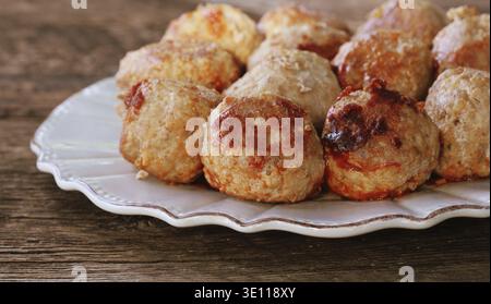 Fried meat ball, delicious meat cutlets on rustic dark table Stock Photo
