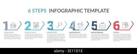 Six numbers with arrows and place for your text, seven steps - infographic template, vector eps10 illustration Stock Vector