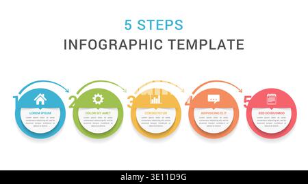 Infographic template with five circles with text and icons, process diagram, workflow, five steps or options, vector eps10 illustration Stock Vector