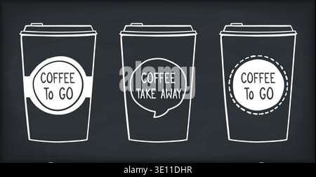 Three hand drawn take away coffee cups, doodle style, vector eps10 illustration Stock Vector