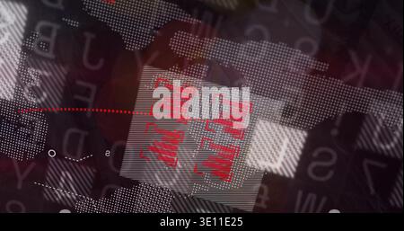 Displaying central panel centering in broadcast backdrop, showing red markers and dashed line Stock Photo