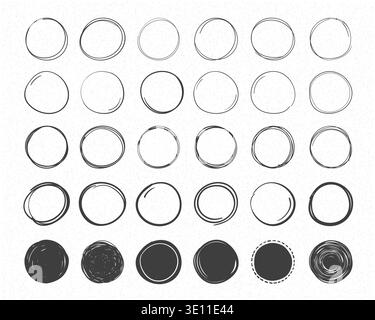 Set of hand drawn circles, round shapes and objects, doodle style, vector eps10 illustration Stock Vector