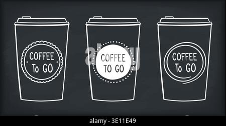 Three hand drawn take away coffee cups, doodle style, vector eps10 illustration Stock Vector