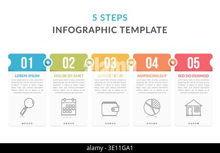 Five infographic elements with numbers, icons and place for your text, workflow, process chart, steps or options, vector eps10 illustration Stock Vector