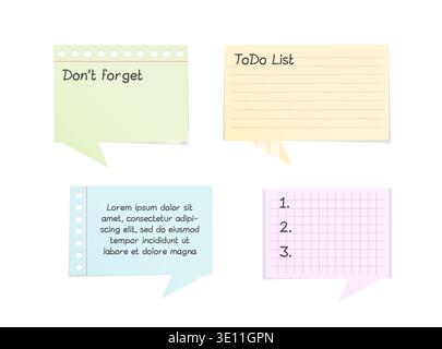 Four paper notes shaped as speech bubbles on white background, vector eps10 illustration Stock Vector