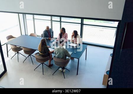 Group of diverse business professionals having meeting in boardroom at office during daytime Stock Photo