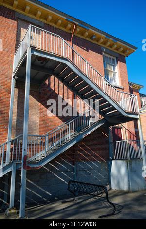 Stairs leading from a classroom at Admiral Seymour Elementary School in Strathcona, East Vancouver, BC. Stock Photo