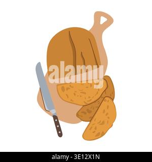 Sliced dark bread on a wooden cutting board vector Stock Vector
